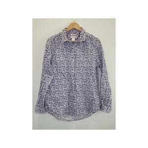 Cynthia Rowley Linen Blouse Large Floral Bloomcore Roll Tab Sleeve Resort Top